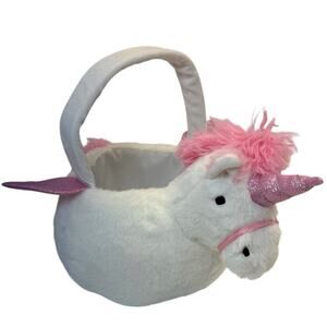 Unicorn Plush Basket Bag White & Pink Easter or Halloween Treat Bucket